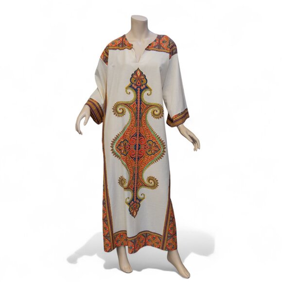 Vintage 1970s Dashiki Caftan Dress – Size Large - Picture 3 of 16